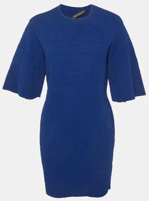 Alexander McQueen Blue Crocodile Embossed Jersey T-Shirt Dress M