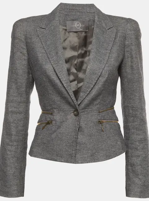Alexander McQueen Grey Linen Blend Crop Blazer S