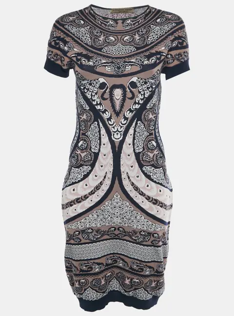 Alexander McQueen Black/Pink Stretch Jacquard Bodycon Dress L