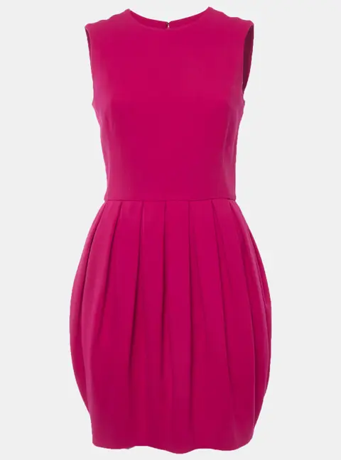 Alexander McQueen Pink Wool Crepe Pleated Bubble Mini Dress S