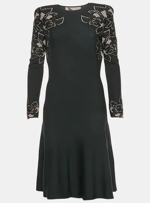 Alexander McQueen Black Floral Knit Midi Dress L