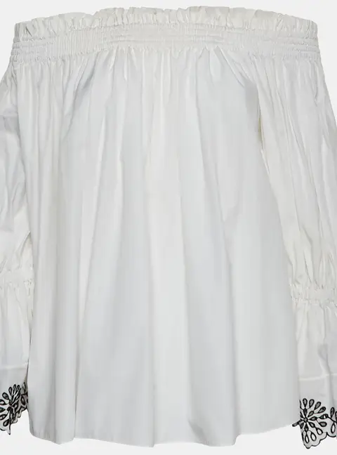 Alexander McQueen White Cotton Poplin Long Sleeve Off-Shoulder Top S