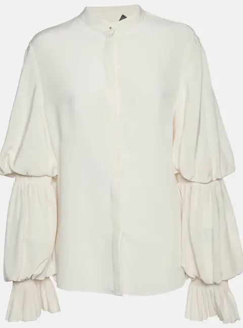 Alexander McQueen Beige Silk Ruffle Sleeve Button Up Shirt L