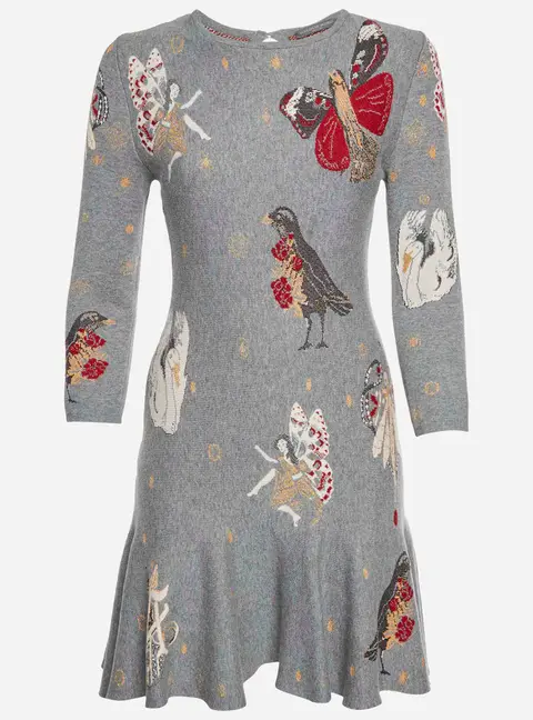 Alexander McQueen Grey Fairytale Jacquard Knit Mini Dress S