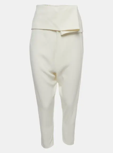 Alexander McQueen White Rayon Blend Foldover Waistband Pants M