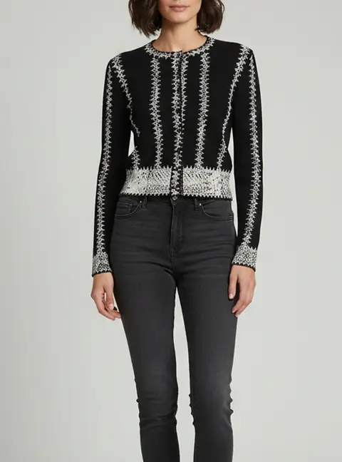 Alexander McQueen Monochrome Snakeskin Print Knit Cropped Cardigan S