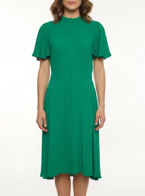 Alexander McQueen Green Silk Crepe Flutter-Sleeve Midi Dress M