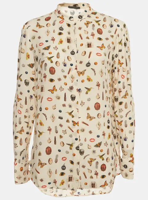 Alexander McQueen Cream Obsession Print Silk Crepe Blouse M