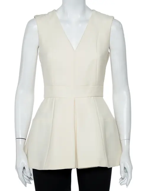 Alexander McQueen Cream Wool & Silk Sleeveless Peplum Top S