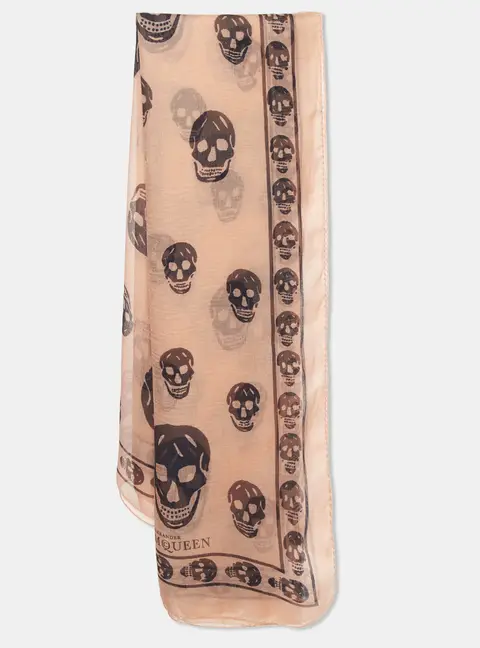 Alexander McQueen Pink Skull Print Silk Chiffon Square Scarf