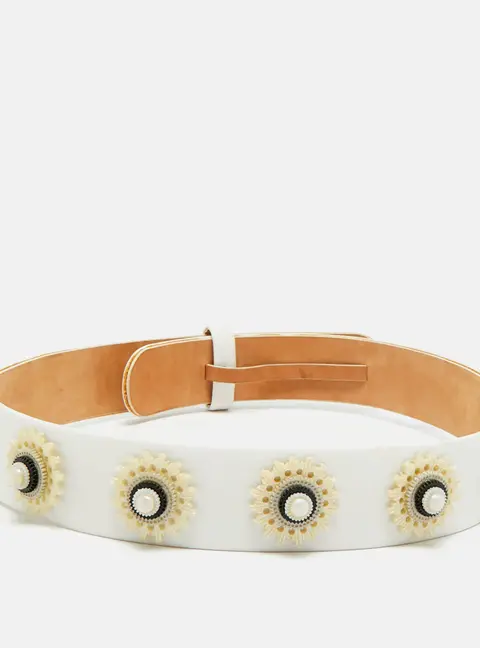 Alexander McQueen Embellished Waist Belt White Fabric
