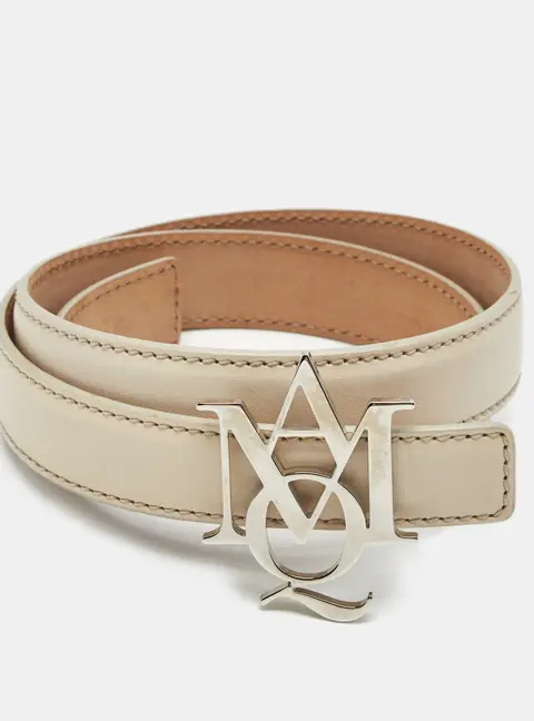 Alexander McQueen AMQ Logo 70CM Belt Off White Leather