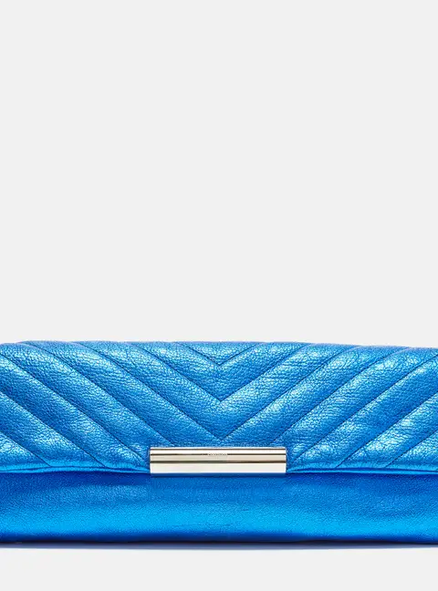 Alexander McQueen Metal Flap Metallic Blue Leather Clutch