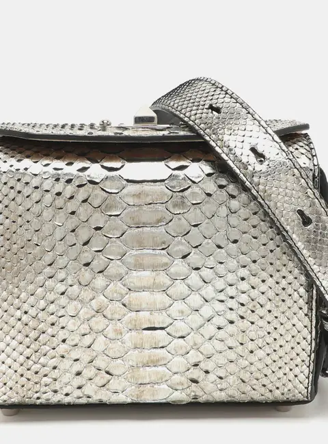 Alexander McQueen Box 19 Silver Python Shoulder Bag