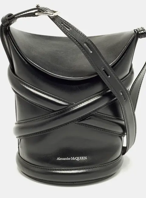 Alexander McQueen The Curve Black Leather Bucket Bag