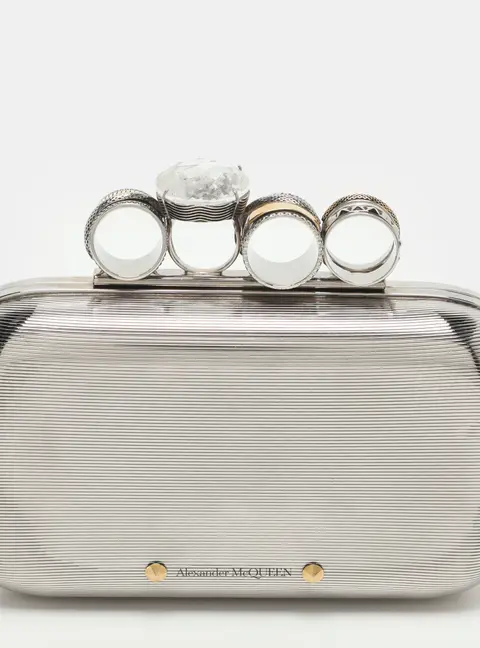 Alexander McQueen Knuckle Silver Tone Metal Clutch
