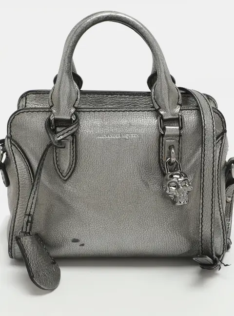 Alexander McQueen Skull Padlock Mini Silver Leather Satchel