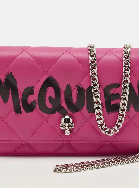 Alexander McQueen Skull Logo Graffiti Fuchsia Quilted Leather Chain Clutch
