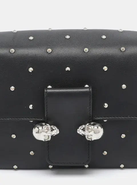 Alexander McQueen Twin Skull Black Leather Studded Shoulder Bag