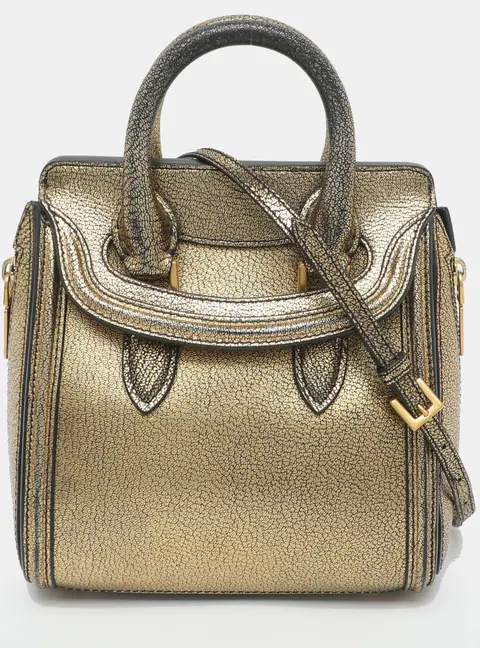 Alexander McQueen Heroine XS Gold Leather Satchel