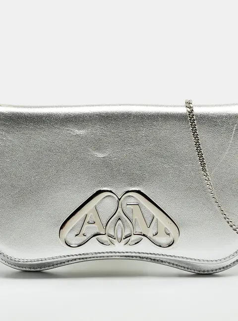 Alexander McQueen The Seal Mini Silver Leather Chain Clutch