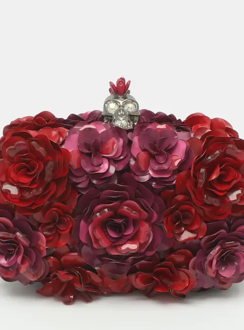Alexander McQueen Skull Multicolor Rose Sequins Box Clutch