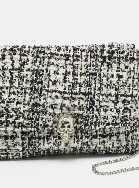 Alexander McQueen Skull Crystal Black/White Tweed Chain Clutch