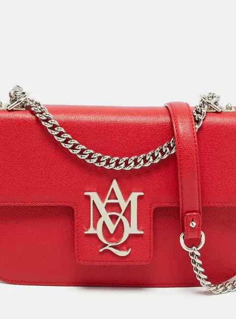 Alexander McQueen Insignia Red Leather Flap Shoulder Bag