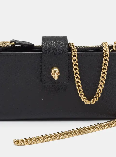 Alexander McQueen Skull Black Leather Phone Crossbody Bag