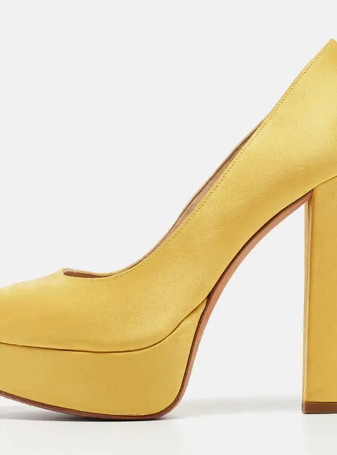 Alexander McQueen Yellow Satin Peep Toe Platform Pumps Size 38
