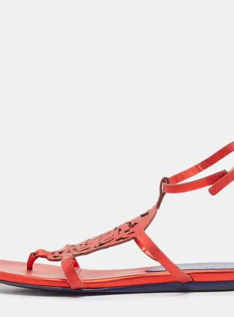 Alexander McQueen Red Leather Ankle Strap Flat Sandals Size 37