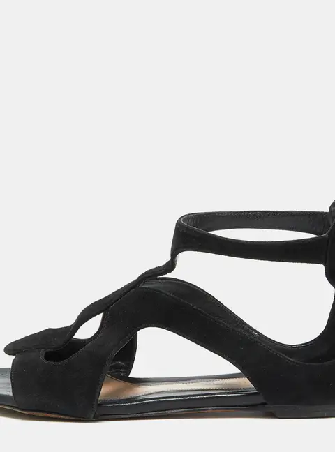 Alexander McQueen Black Suede Flat Sandals Size 38