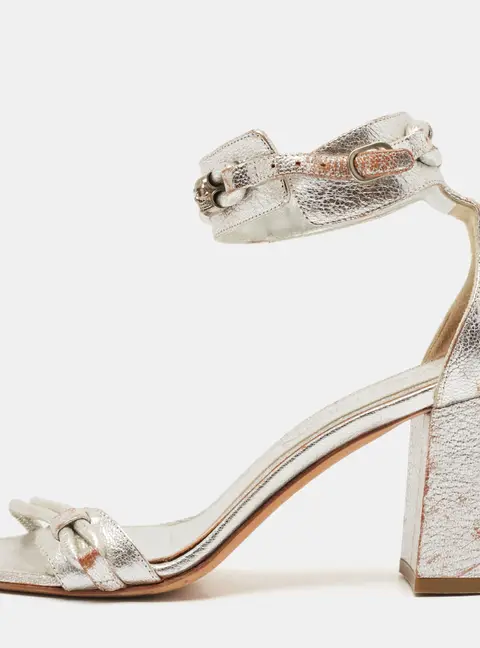 Alexander McQueen Silver Leather Ankle Strap Sandals Size 37