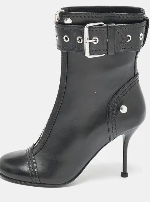 Alexander McQueen Size 38 Black Leather Ankle Length Boots