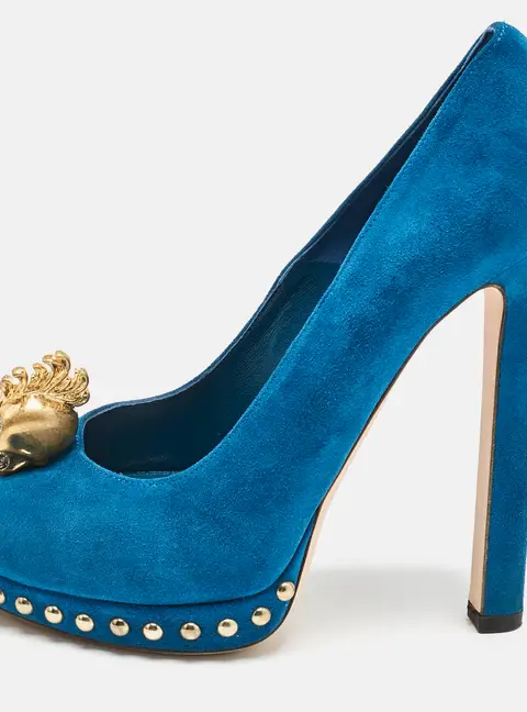 Alexander McQueen Blue Suede Skull Peep Toe Pumps Size 36.5