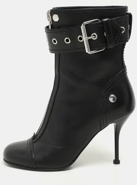 Alexander McQueen Black Leather Ankle Length Boots Size 36