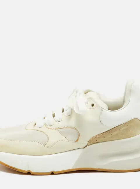 Alexander McQueen Oversized Runner Size 40 Cream Fabric, Leather and Suede Low Top Sneakers