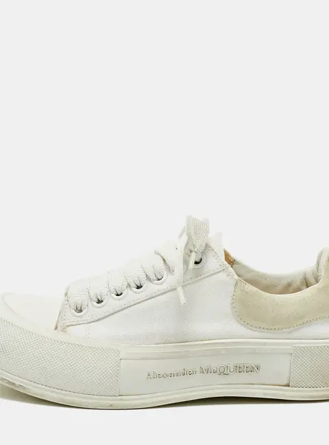 Alexander McQueen Tread Slick Size 40 White Canvas, Rubber and Suede Sneakers