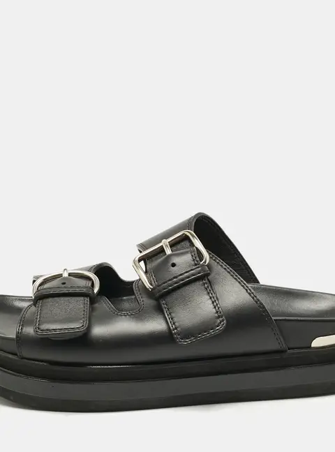 Alexander McQueen Black Leather Hybrid Slide Sandals Size 41