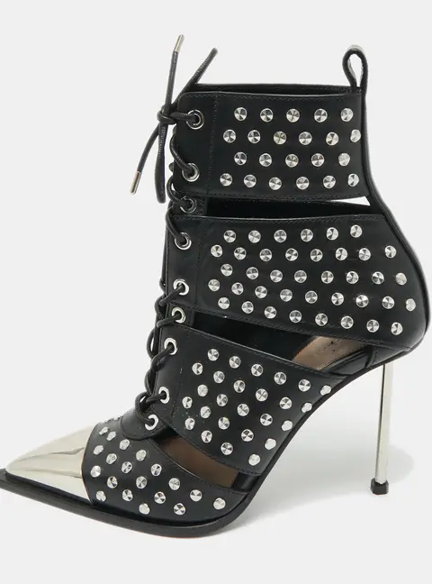 Alexander McQueen Black Cutout Leather Ankle Length Boots Size 39