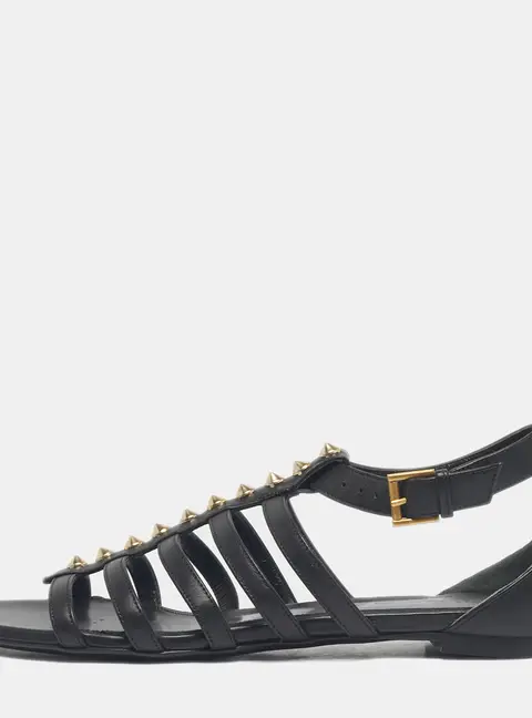 Alexander McQueen Black Leather Studded Flat Sandals Size 38