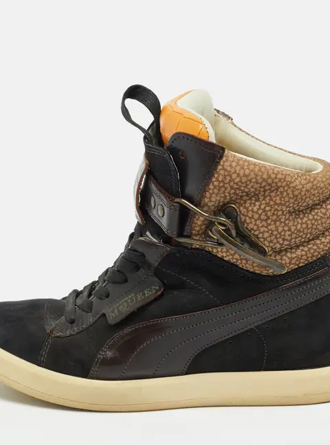 Alexander McQueen Size 37 Multicolor Croc Embossed Leather, Leather and Suede Wedge Sneakers