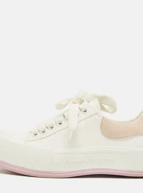 Alexander McQueen White/Beige Canvas and Suede Deck Plimsoll Lace Up Sneakers Size 37