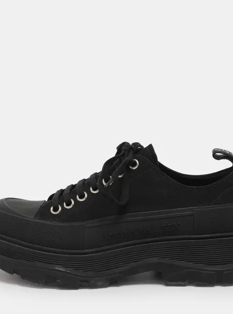 Alexander McQueen Black Canvas Tread Slick Low Top Sneakers Size 41