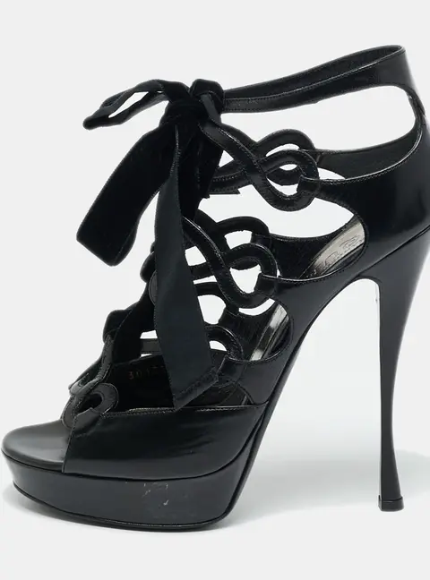 Alexander McQueen Size 40 Black Leather Cut Out Platform Sandals