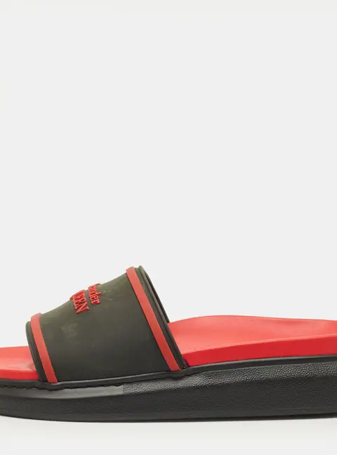 Alexander McQueen Hybrid Size 41 Black/Red Rubber Logo Slide Sandals