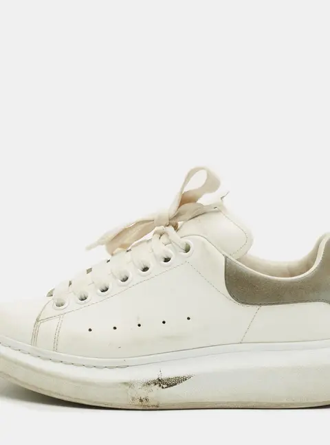 Alexander McQueen Oversized Size 37.5 White/Grey Leather Lace Up Sneakers