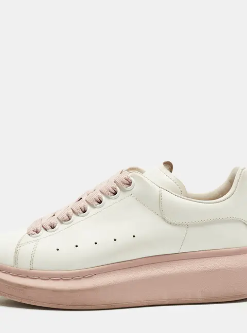 Alexander McQueen Oversized Size 37.5 White/Pink Leather Lace Up Sneakers