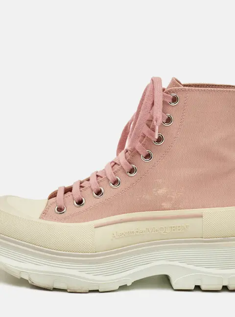 Alexander McQueen Tread Slick Size 38 Light Pink Canvas High Top Sneakers