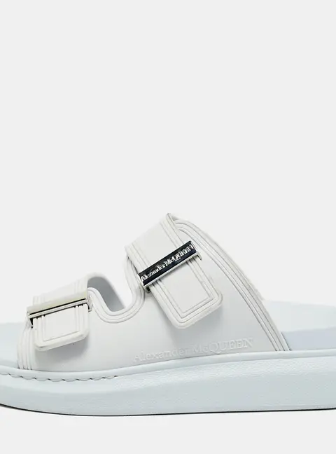 Alexander McQueen Birke Buckle Size 37.5 Cream Grey Rubber Flat Slide